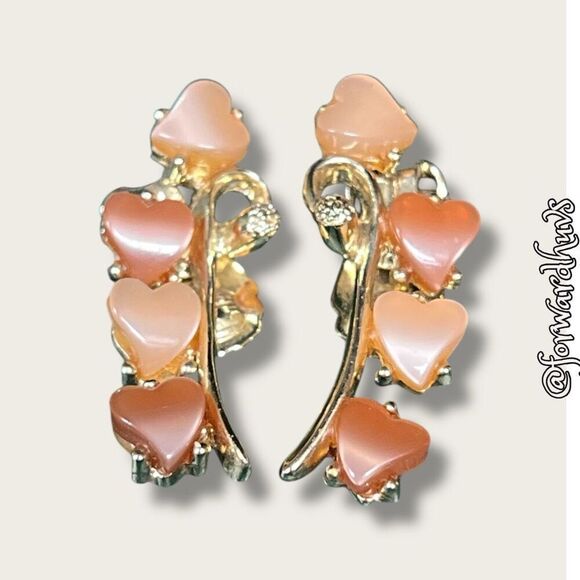 1950's Moonglow Lucite Thermoset Gold Tone Clip-On Earrings - Picture 1 of 8